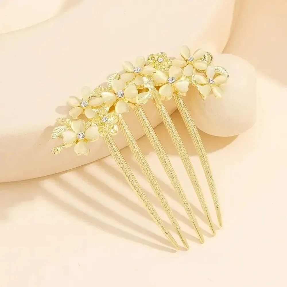 Crystal With Pearl Flowers Bridal Hair Comb For Weddings or Evening Dress